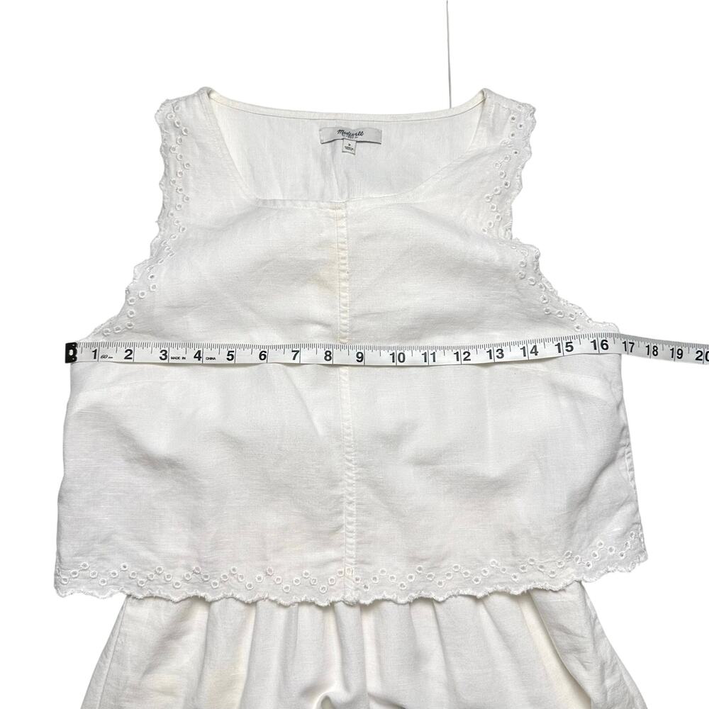 Madewell | Women | White Linen Blend Crossback Eyelet Spring Mini Dress | Size 2 - Picture 5 of 14